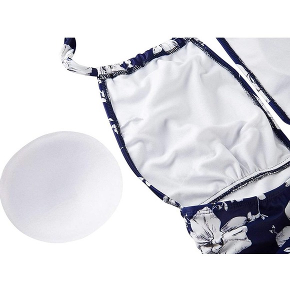 Blue & White Floral Swimsuit Tummy Control Swimwear V Neck Bathing Suit XXL - Picture 5 of 7